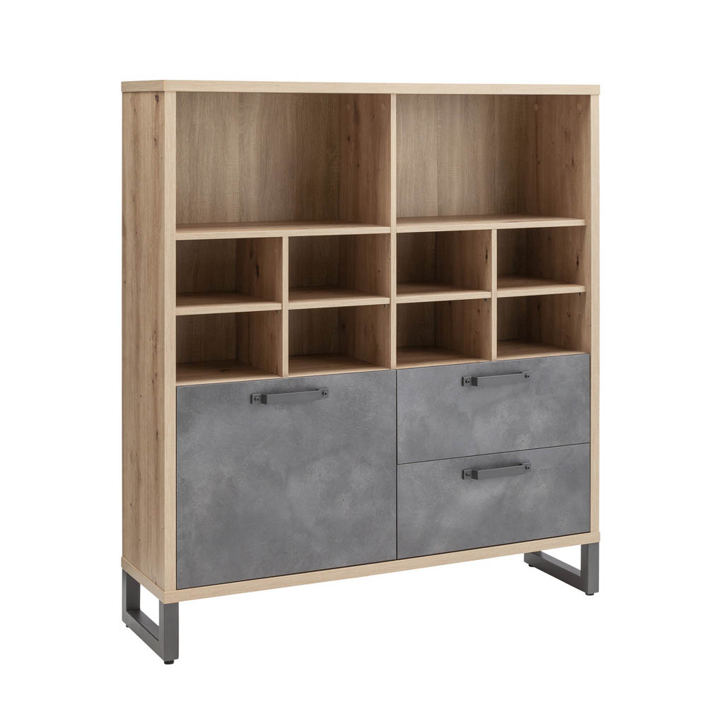 COM-LB2108K76604 Bibliothèque LAFABRICA 1porte 2 tiroirs L130xP35xH147cm vue2