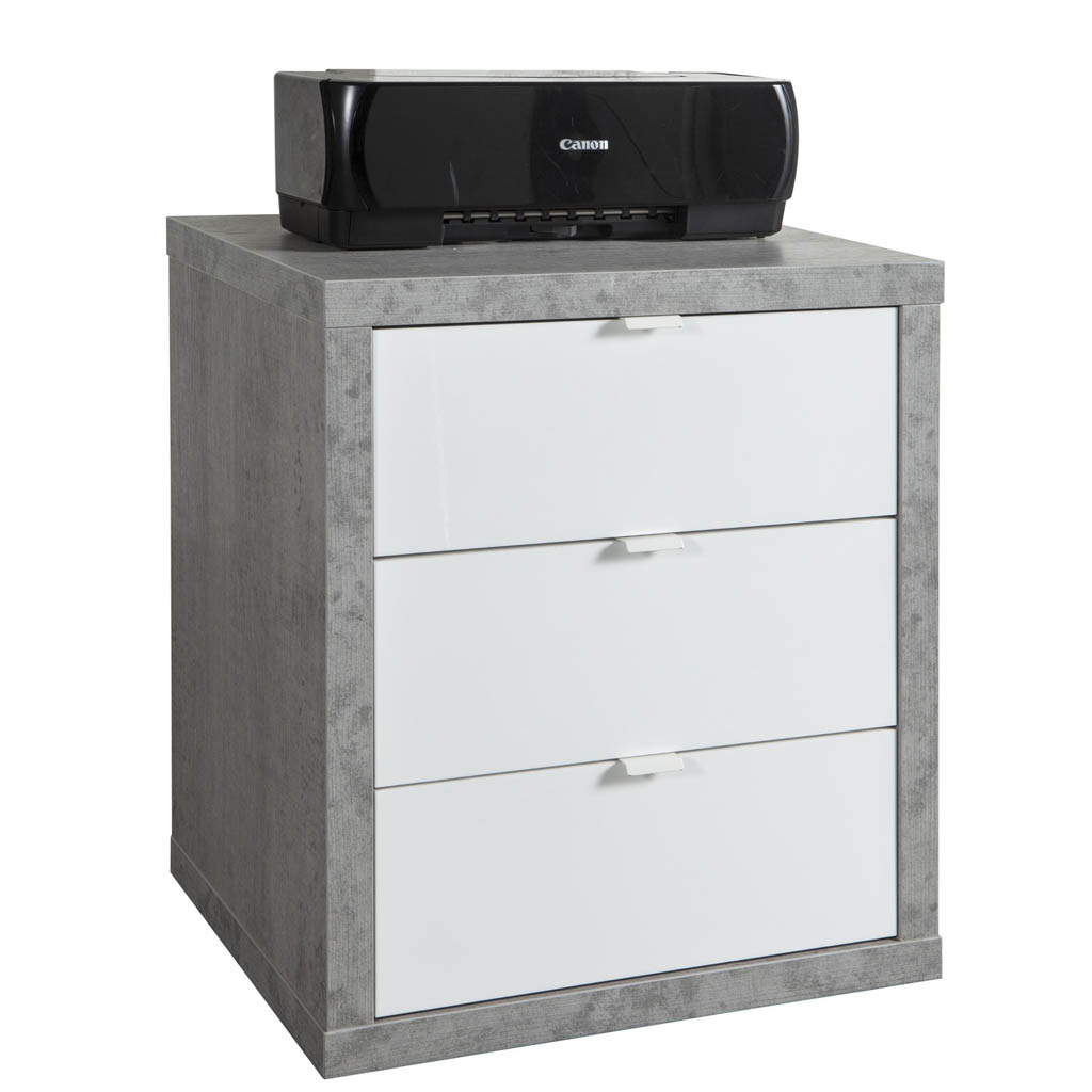 COM-CT0737K56104 Chevet PRATICO 3 tiroirs blanc extérieur gris L55xP45xH65cm vue1