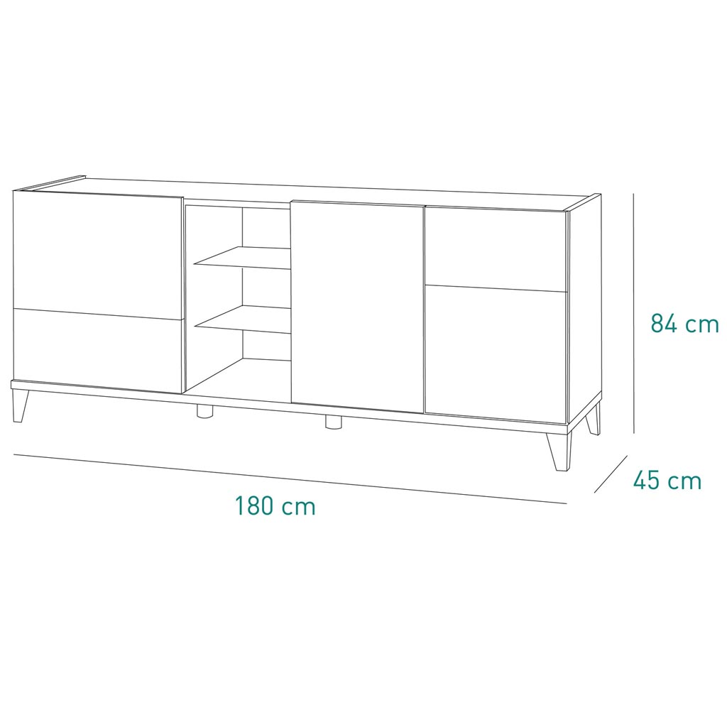 COM-BS6630K62904 Buffet VITTORIA H85xL180xP45cm vue plan