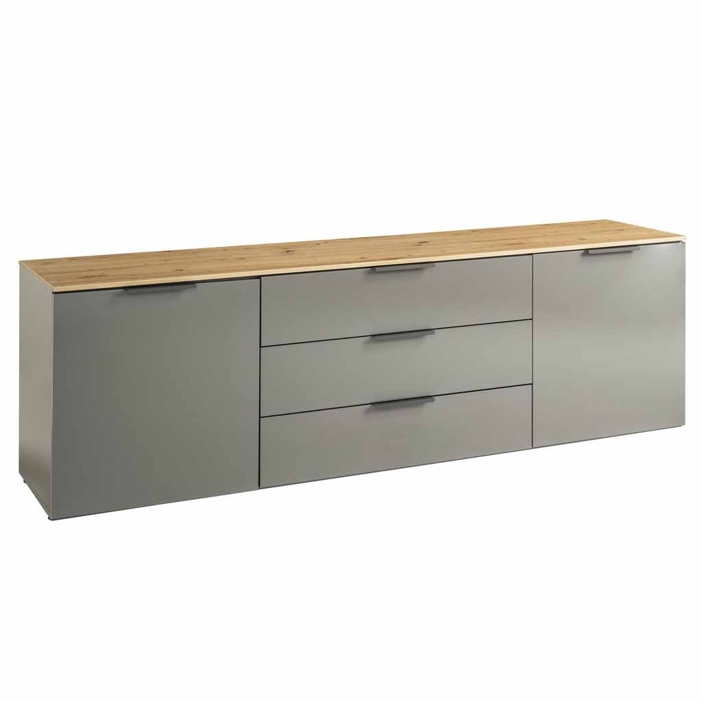 COM-TV0797K84104 Meuble TV 2 portes 3 tiroirs laqué gris H62xL200xP45cm vue2