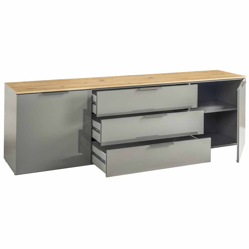 COM-TV0797K84104 Meuble TV 2 portes 3 tiroirs laqué gris H62xL200xP45cm vue3