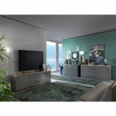 Meuble TV 2 portes 3 tiroirs laqué gris H62xL200xP45cm ambiance