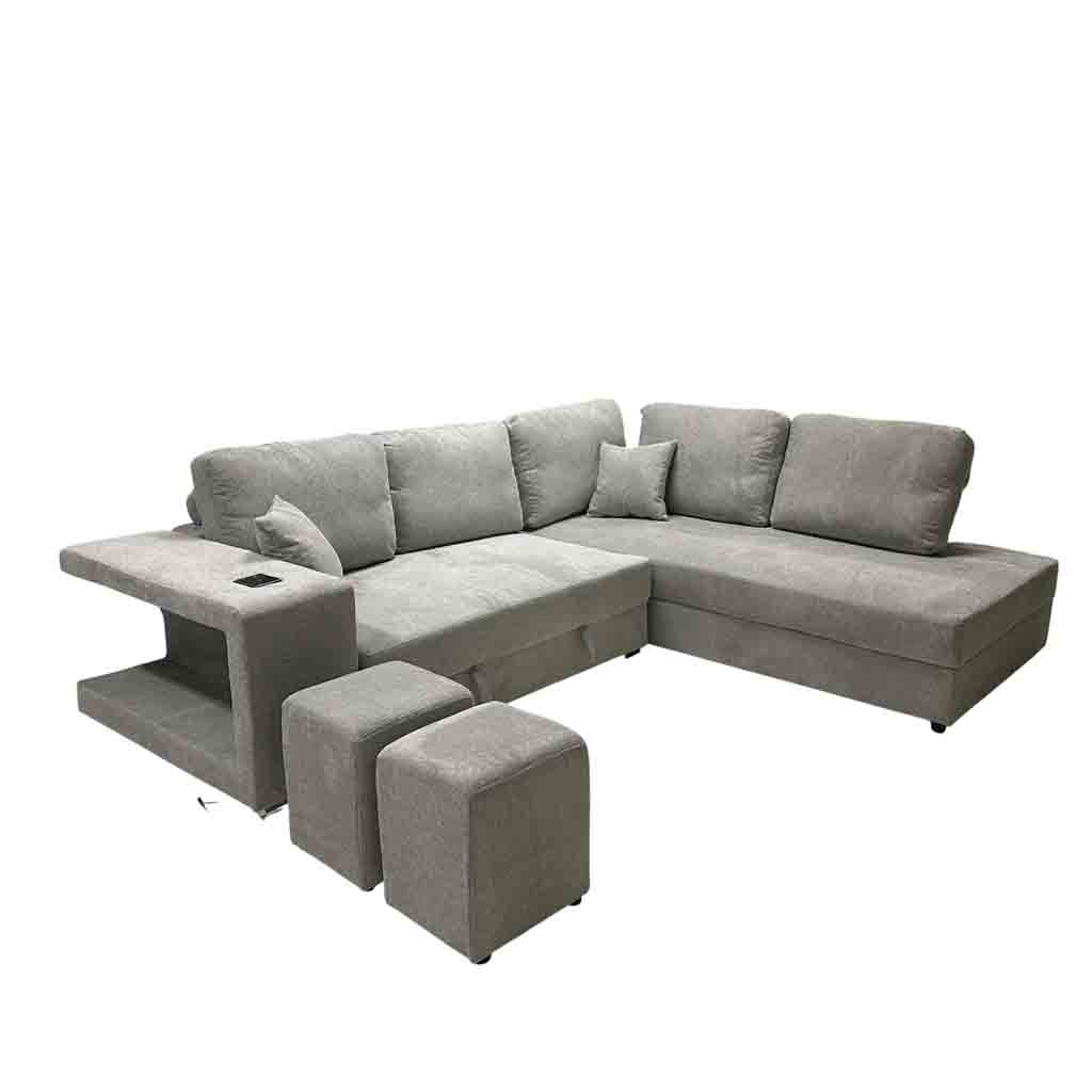 UT-KARINA-ARAGON-83LITE-D Sofa convertible d'angle droite Gris Chiné KARINA H85xL278xP218cm - Couchage H40xL220xP120cm vue1