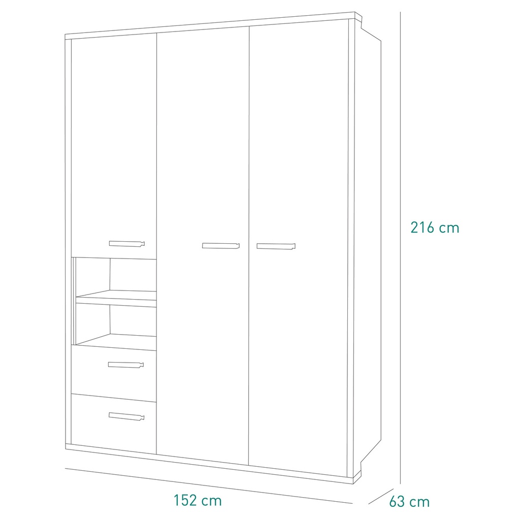 Armoire MIPIACE 3 portes 2 tiroirs L152xP64xH218cm