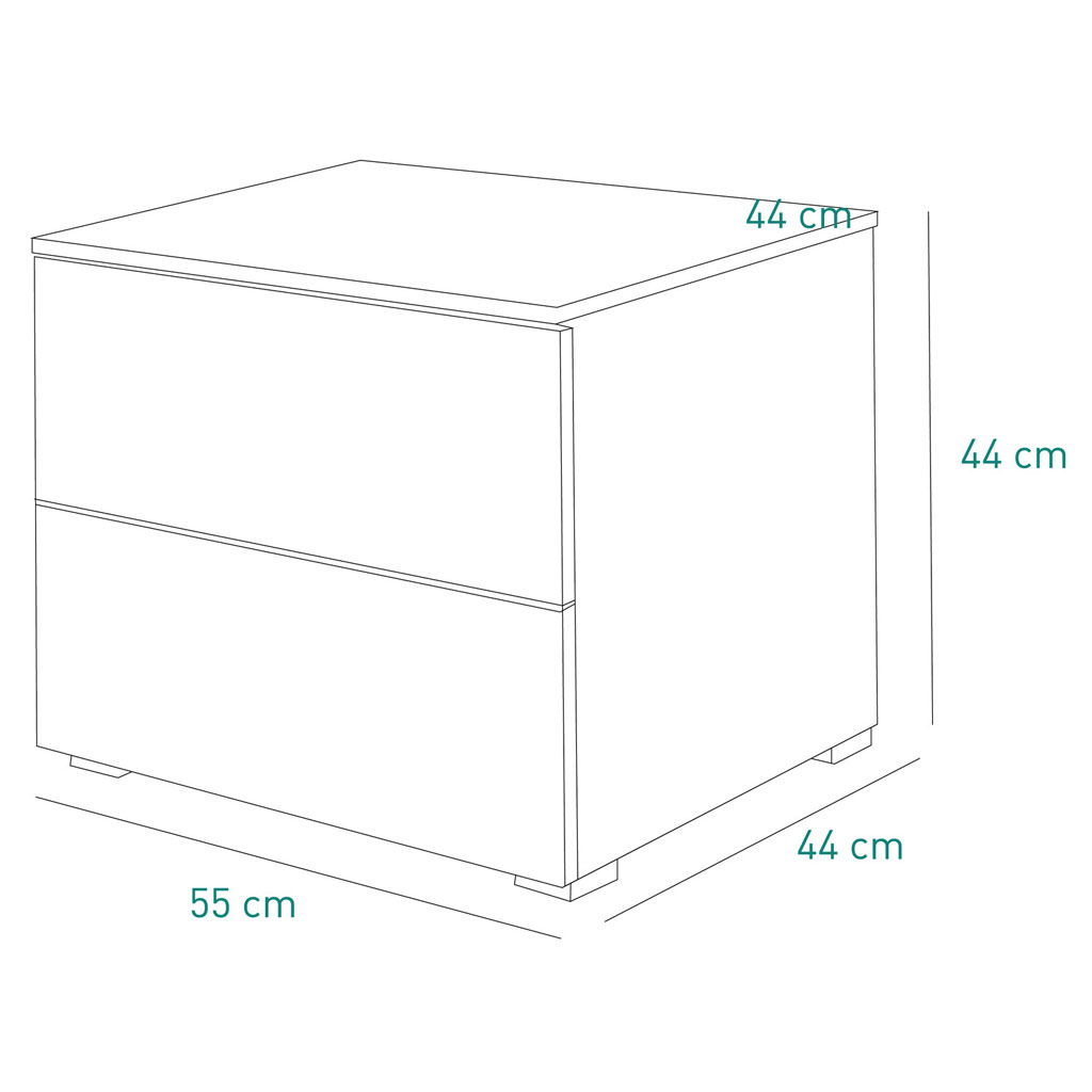 COM-CT7165K30404 Chevet PRIVILEGIO laqué blanc H44xL55xP44cm vue plan
