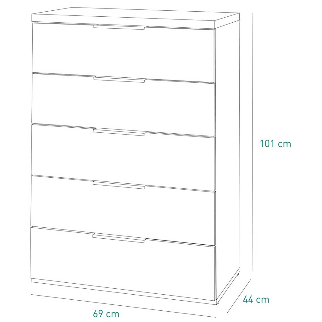 COM-CT0366K77404 Commode MUNDI 5 tiroirs H103xL69xP45cm vue plan