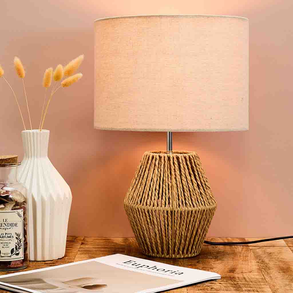 Lampe Lina corde tressée abatjour lin H40cm M4-1