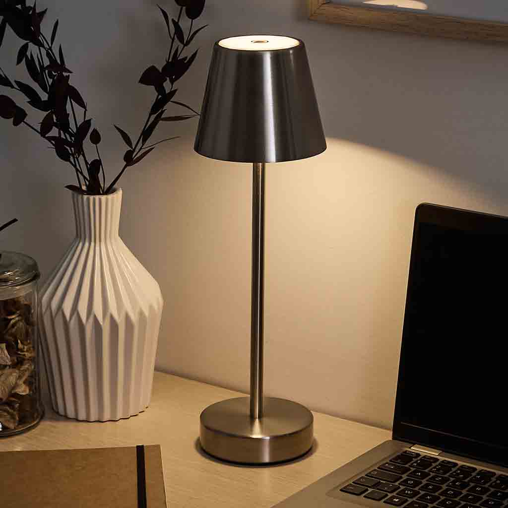Lampe de table rechargeable USB argent H36cm M8 