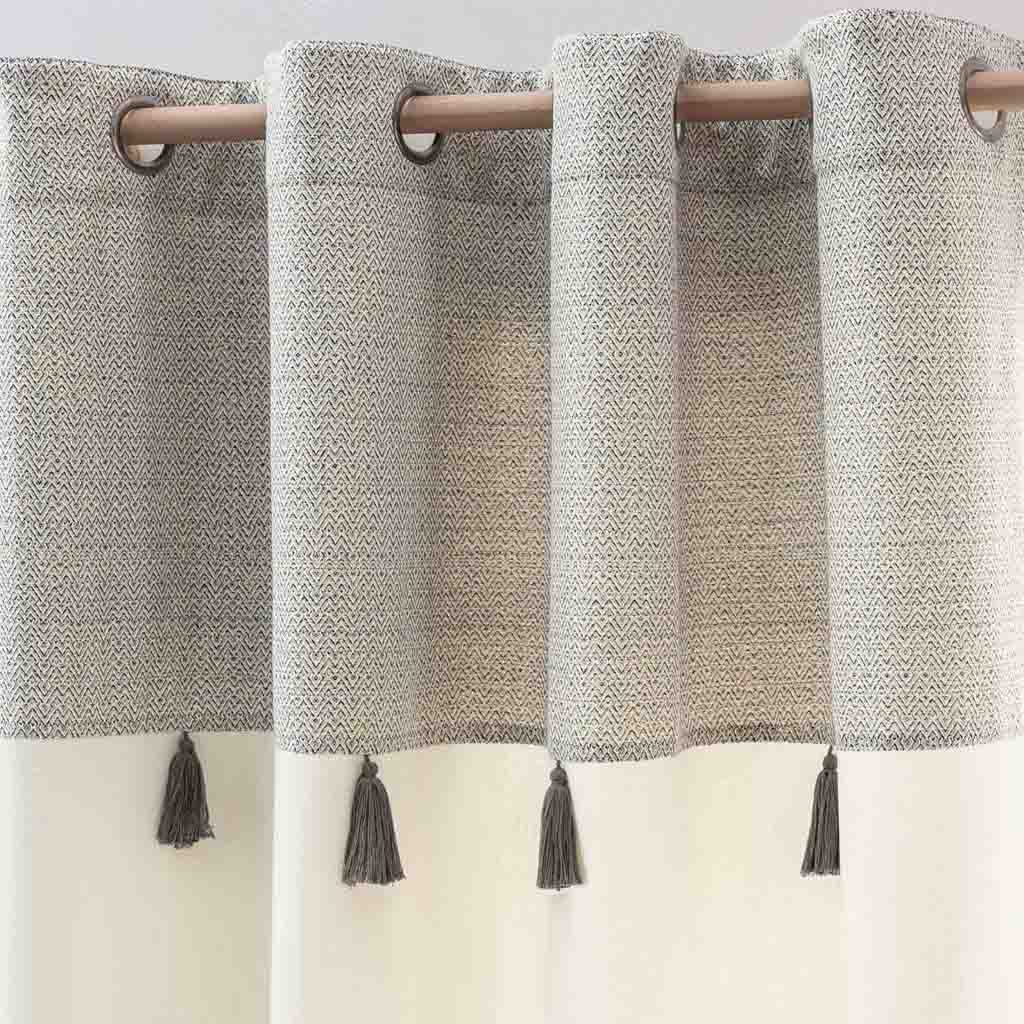 Rideau à oeillets 140x240cm coton/polyester + top métallise + pompon Manolo-2
