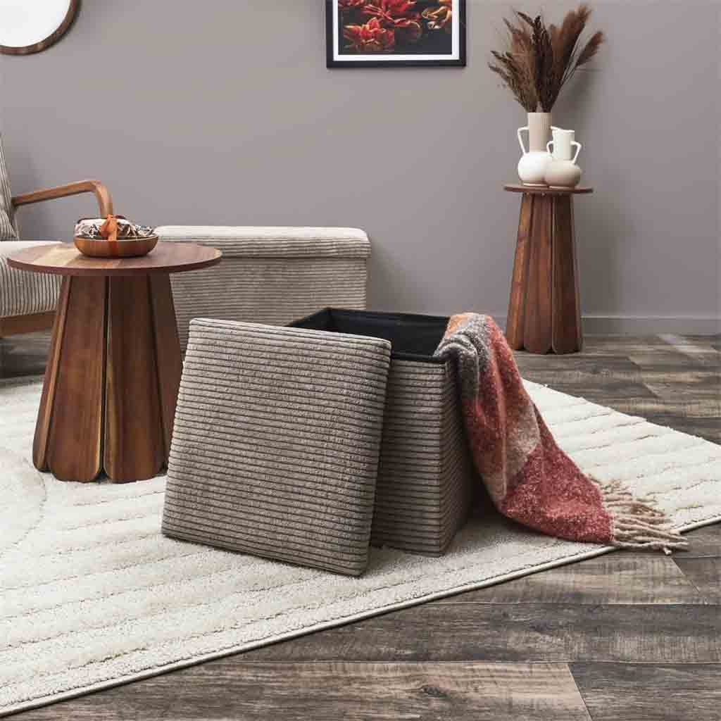 Coffre pouf pliable cotele Scott taupe M4-3
