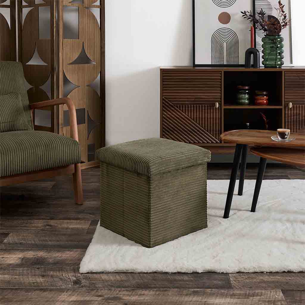 Coffre pouf pliable cotele Scott vert M4-3