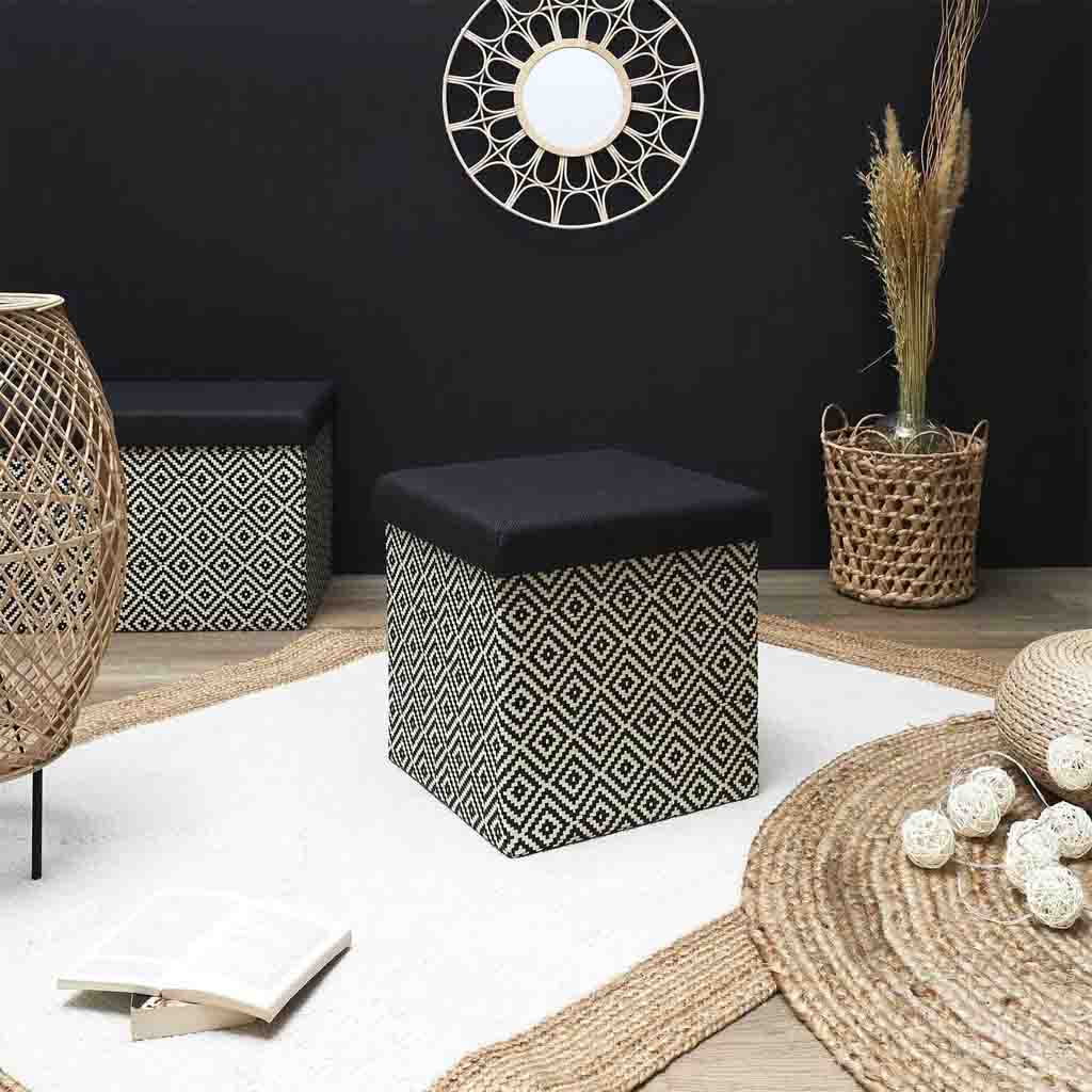 Coffre pouf pliable tresse noir