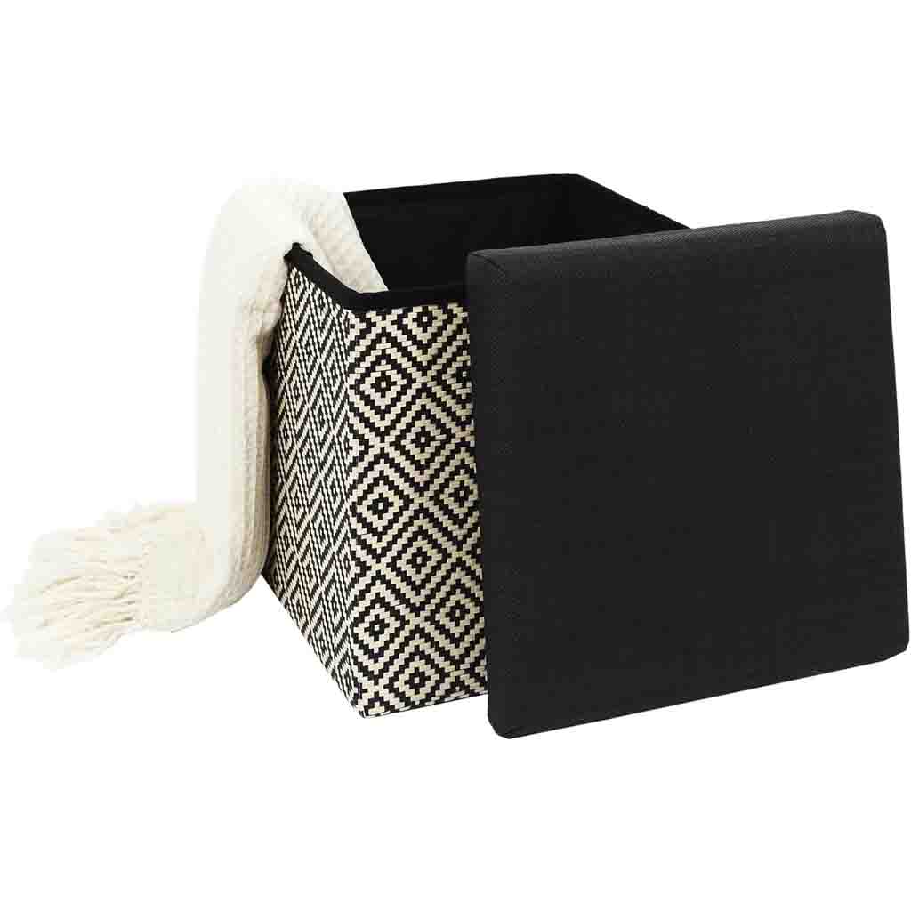 Coffre pouf pliable tresse noir