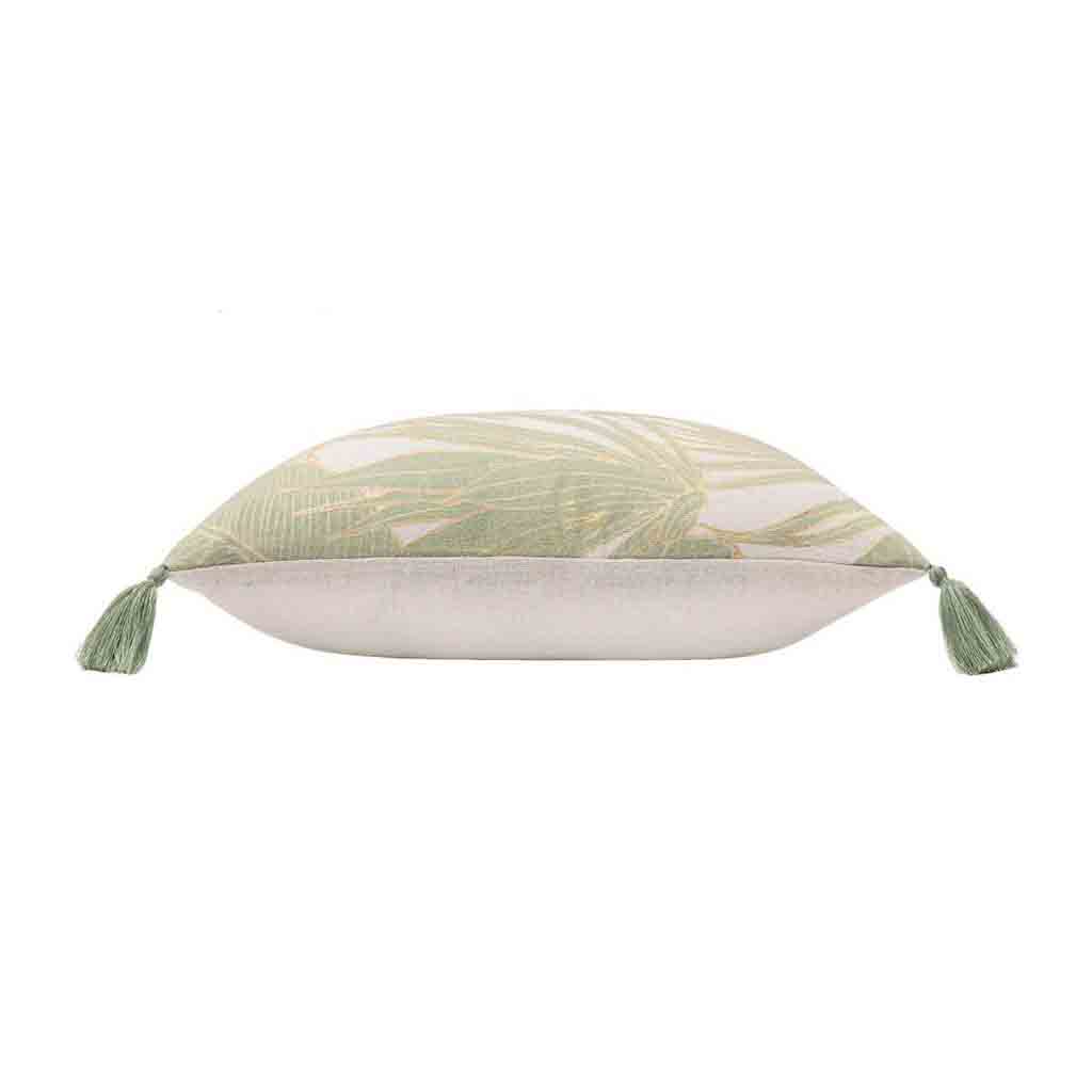 Coussin déhoussable compresse pompons 45x45cm polycoton imprime metallise Alanis
