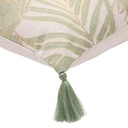 Coussin déhoussable compresse pompons 45x45cm polycoton imprime metallise Alanis