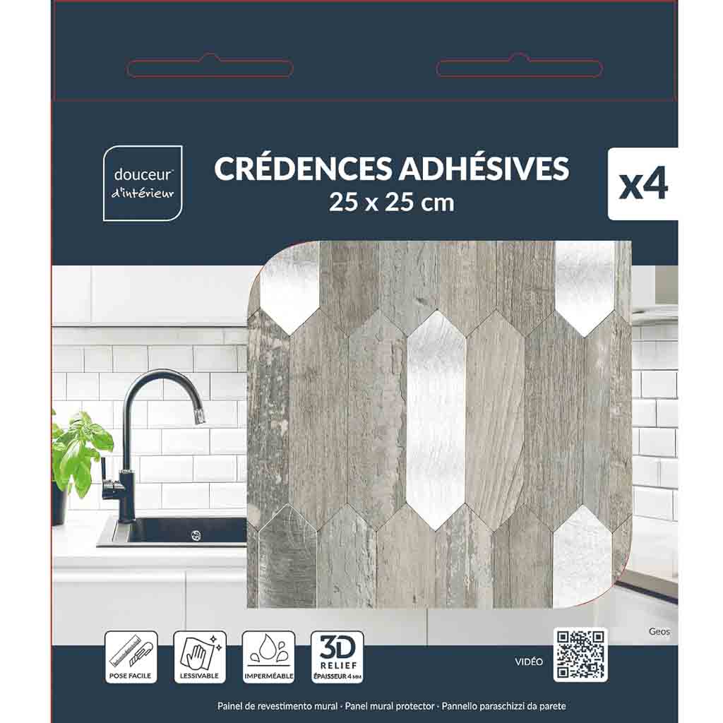 Credence adhésive 4 pièces 25x25cm mural Geos