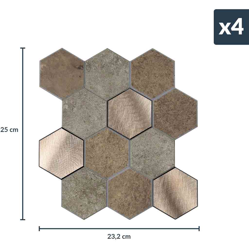 Credence adhésive 4 pièces 25x25cm mural Hexa beton