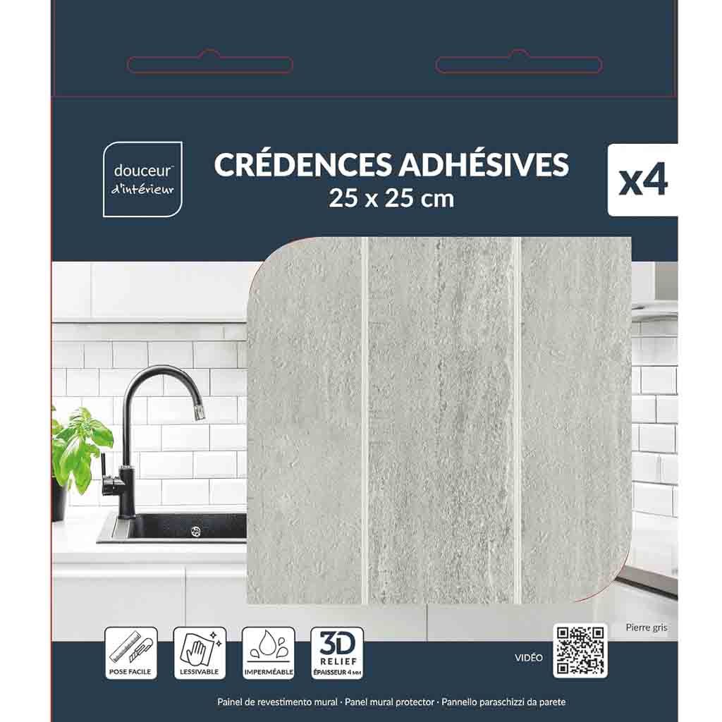 Credence adhésive 4 pièces 25x25cm Pierre gris