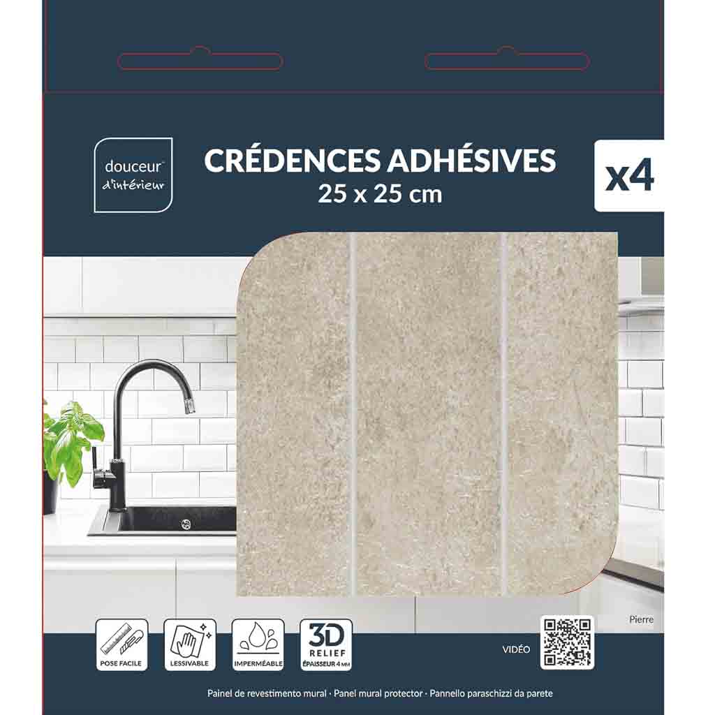 Credence adhésive 4 pièces 25x25cm Pierre naturel