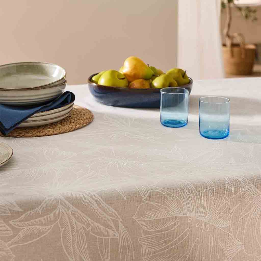 Nappe rectangle 140x240cm polycoton imprime effet lin Lorenza