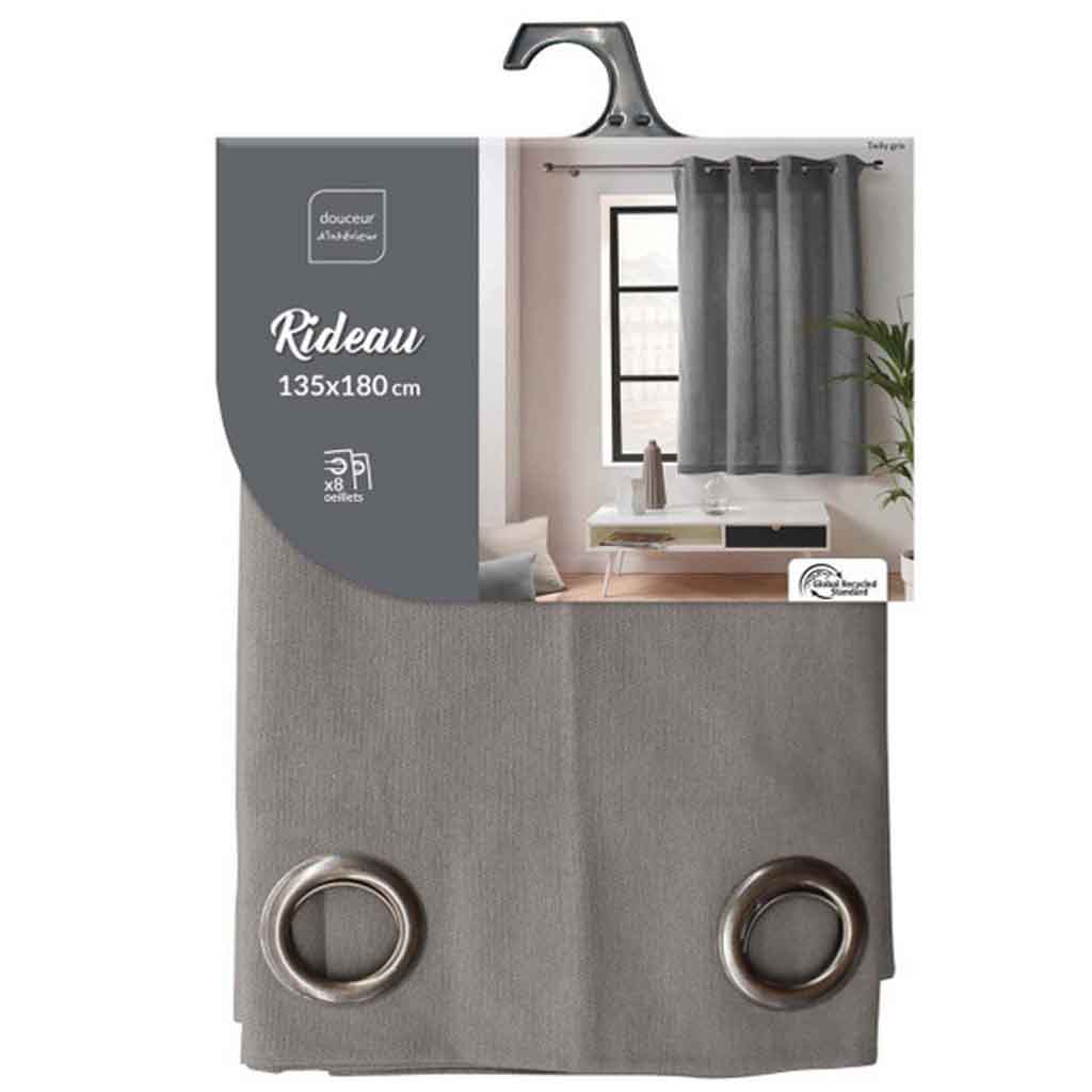 Rideau à oeillets 135x180cm 60% coton 40% polyester recyclé TWILY Gris