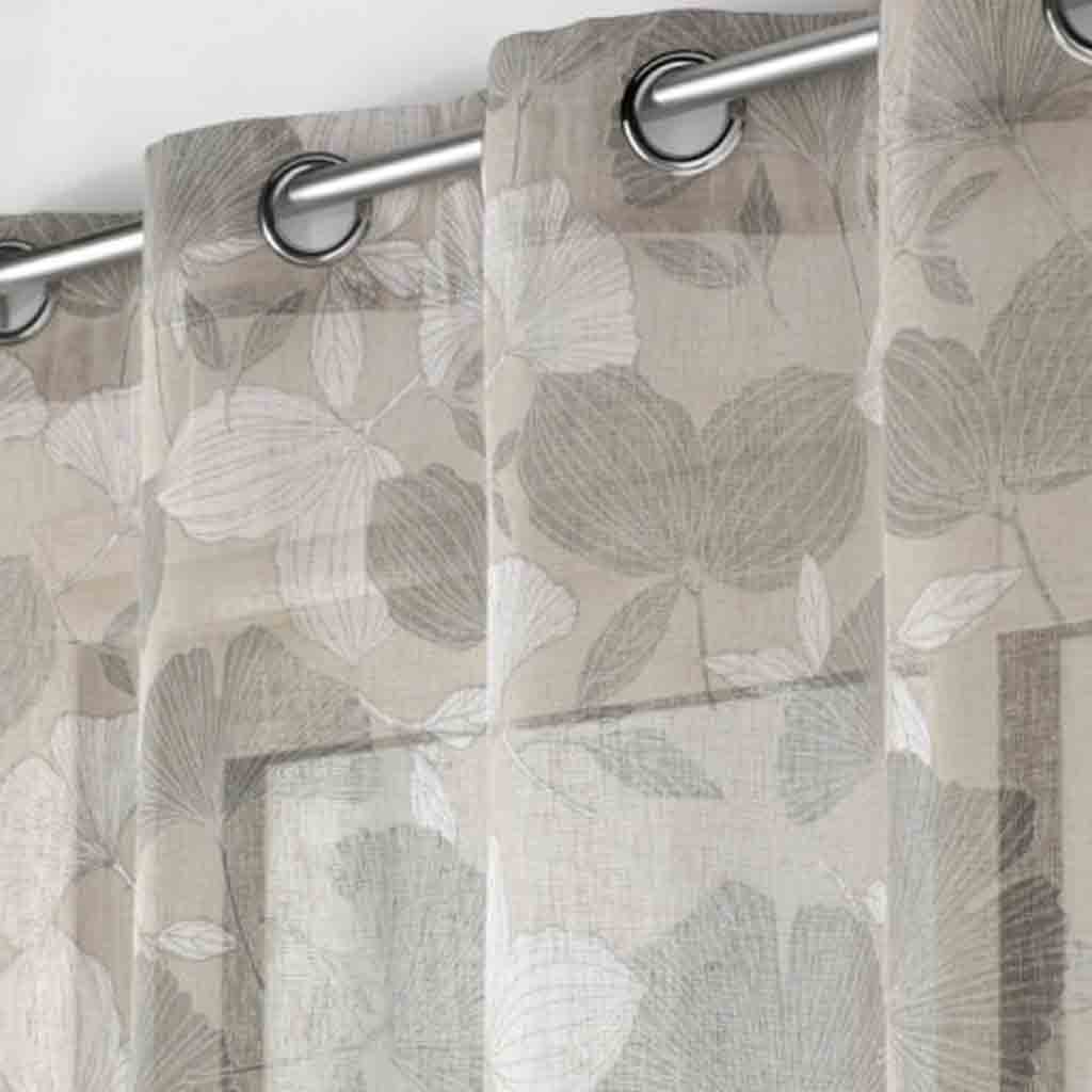 Panneau à oeillets 140x240cm effet lin tisse imprime Ginko noisette