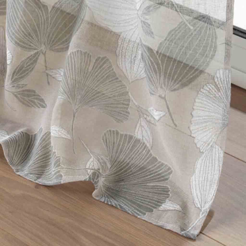 Panneau à oeillets 140x240cm effet lin tisse imprime Ginko noisette