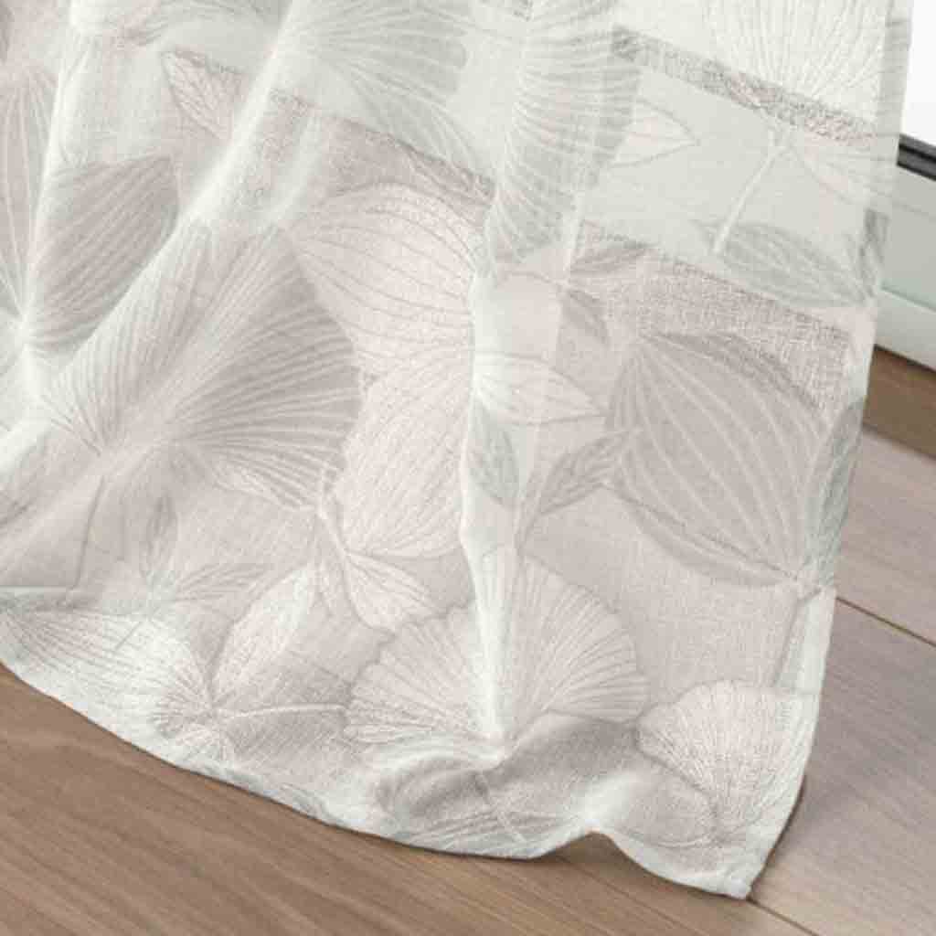 Panneau à oeillets 140x240cm effet lin tisse imprime Ginko blanc