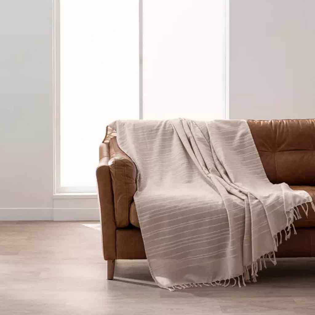 Plaids à frange 220x240cm coton uni+franges Lilia lin