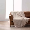 Plaids à frange 220x260cm coton uni+franges Lilia lin 