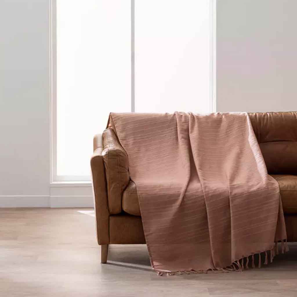 Plaids à frange 220x260cm coton uni+franges Lilia mocha
