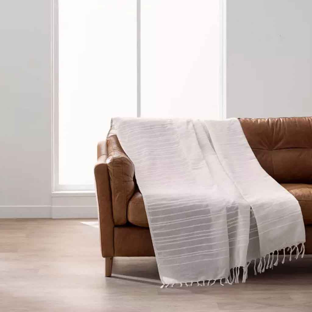 Plaids à frange 220x260cm coton uni+franges Lilia naturel 