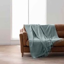 Plaids à frange 220x260cm coton uni+franges Lilia sauge