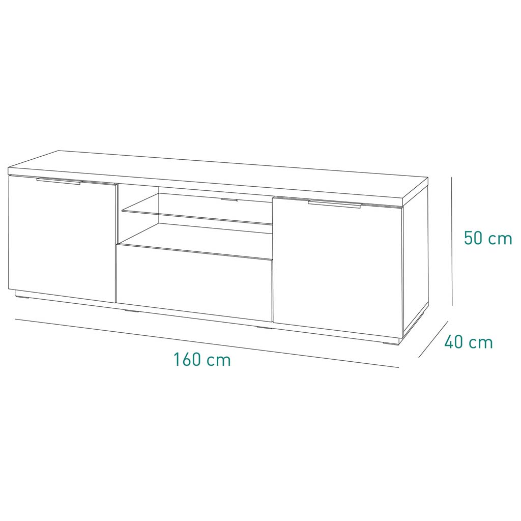 Meuble TV MUNDI 2 portes + 1 tiroir H51xL160xP40cm vue plan