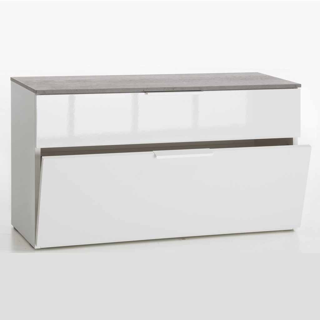 Meuble d'appoint GALAVERNA 2 tiroirs laque blanc avec top concrete H50xL90xP35cm vue2