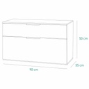 Meuble d'appoint GALAVERNA 2 tiroirs laque blanc avec top concrete H50xL90xP35cm vue plan