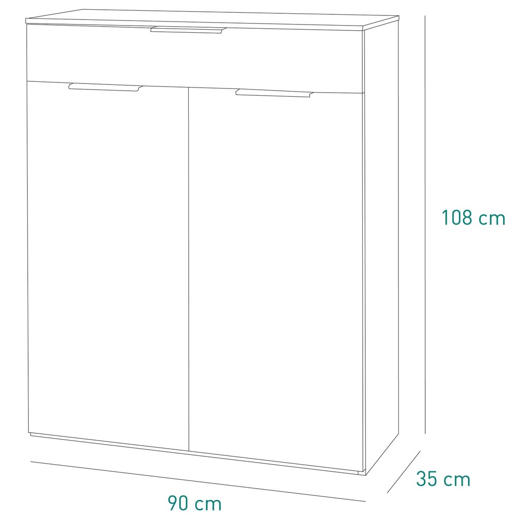 Meuble à chaussures GALAVERNA H108xL90xP35cm vue plan