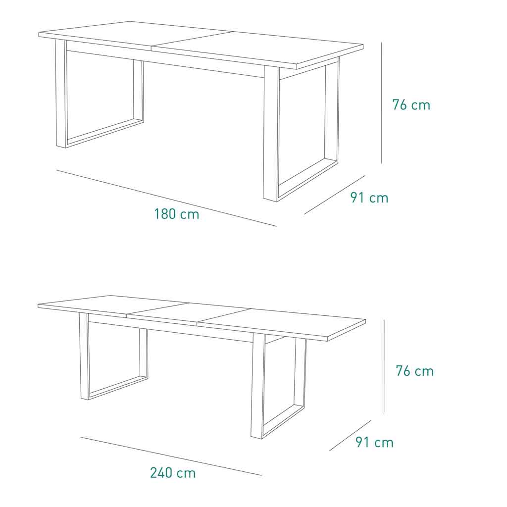 Table extensible LAFABRICA L180-240xP91xH76cm vue plan