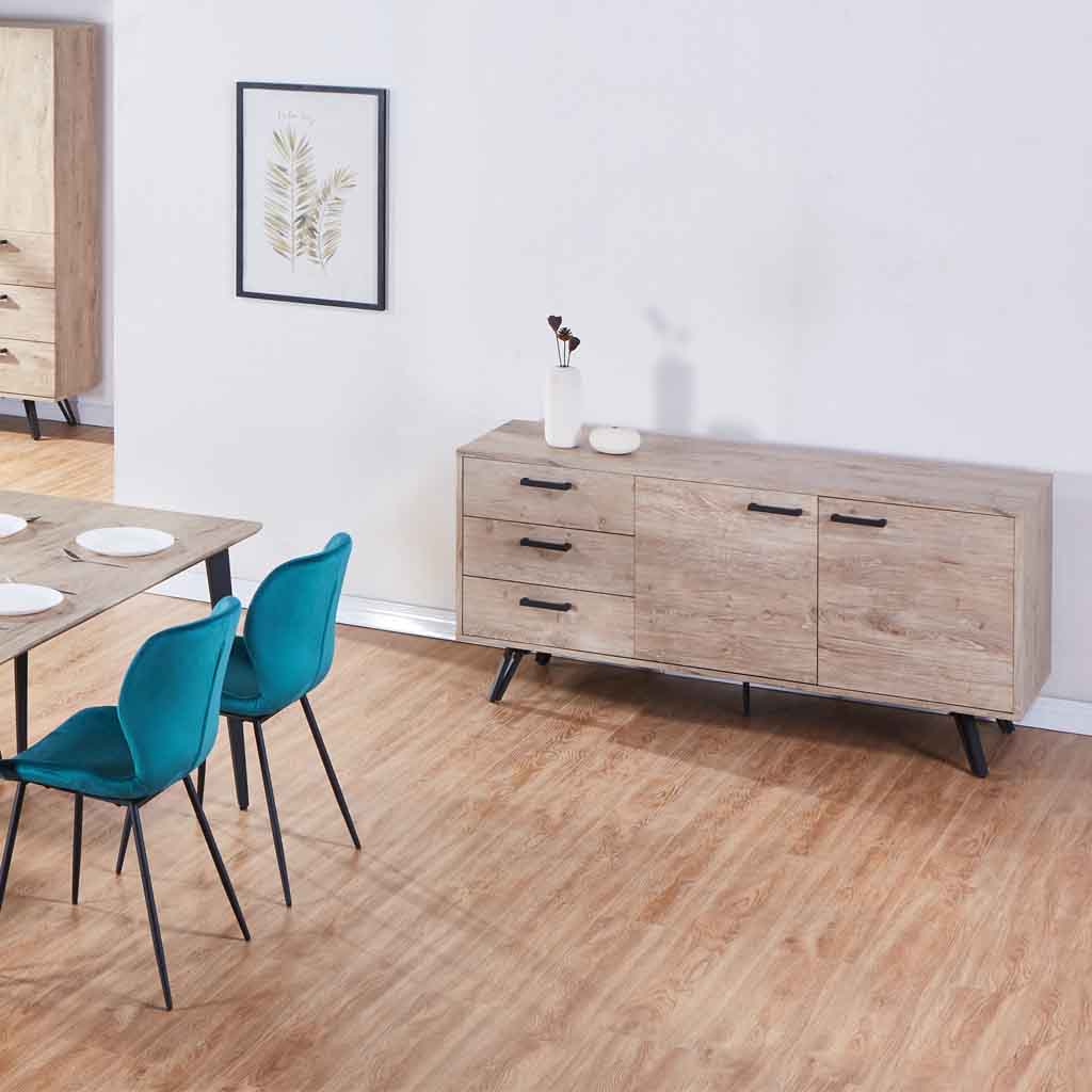 Buffet 3 tiroirs 2 portes H76xL160xP50cm couleur #ONE clair ambiance