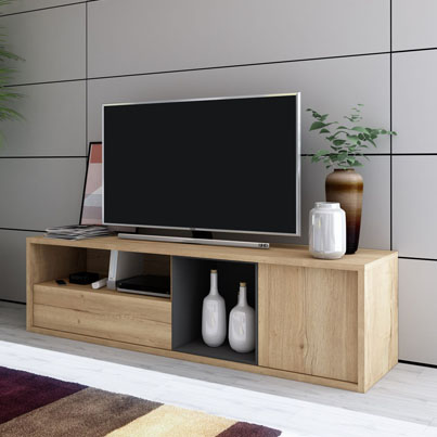 TRA-1473 Meuble TV petit cadre chene-ombre H48xL177xP46 ambiance1