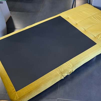 AD-LAH279N17P100-EI2 Canape 1 place convertible lit EI2 Jaune Moutarde H82xL100xP90 - Couchage H26xL100xP190 vue lit