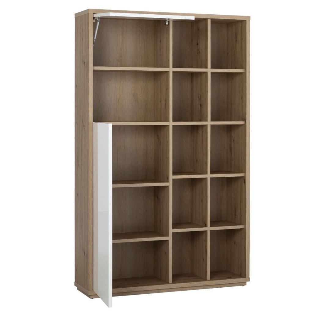COM-LB0812K77404 Bibliothèque MUNDI H200xL122xP35cm vue portes ouvertes