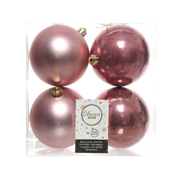 Boules de noel uni brill-mat  dia10cm Vieux rose