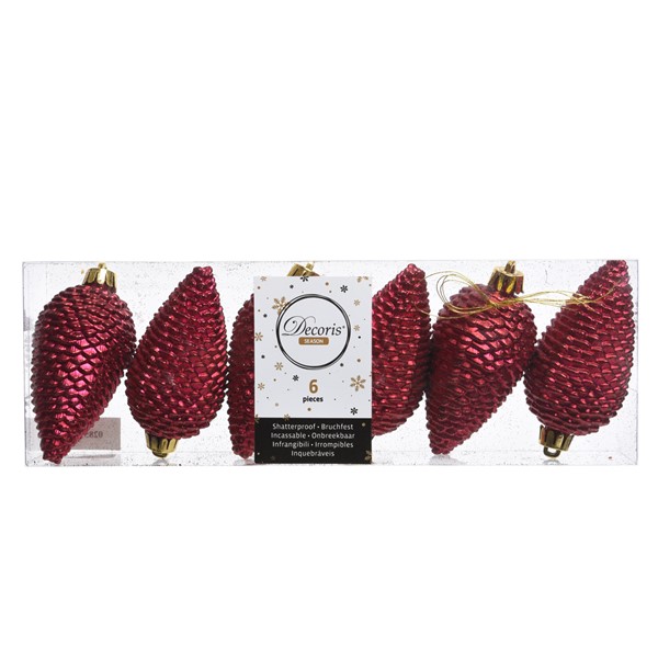 Pomme de pin paillettes 8*4,5cm 6pcs Bordeaux