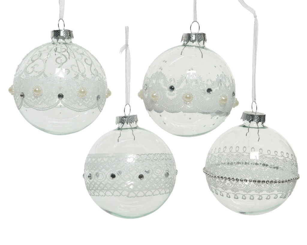 Boule de noel en verre perles dia8cm clair