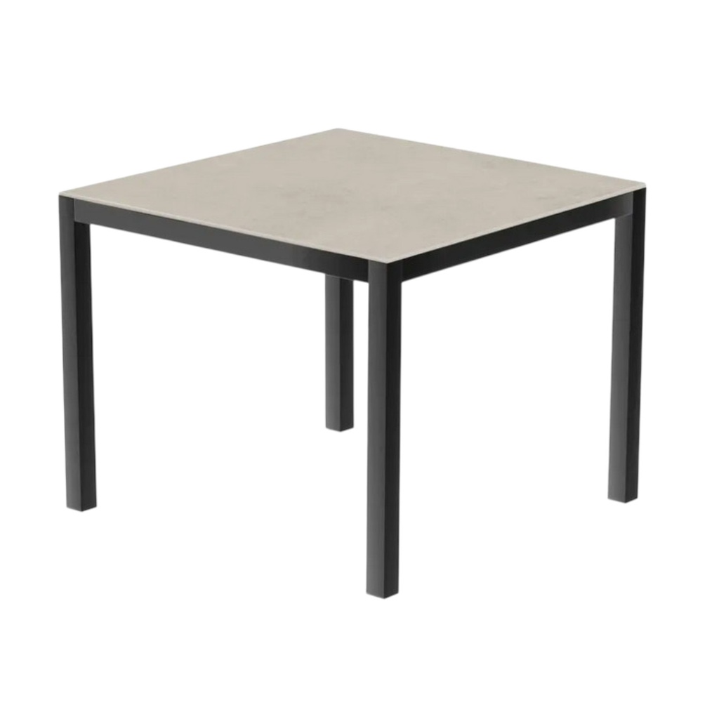 LISBON Table aluminium Charcoal 90*90cm vitre 6mm Ceramic Fusion beton