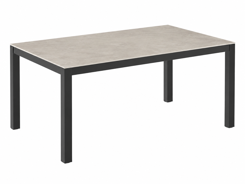 LISBON Table aluminium Charcoal 152*90cm vitre 6mm Ceramic Fusion Beton