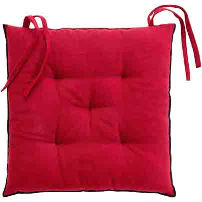 Assise matelassé coton recyclé uni MISTRALINE Bordeaux 40x40cm (brodure noire)