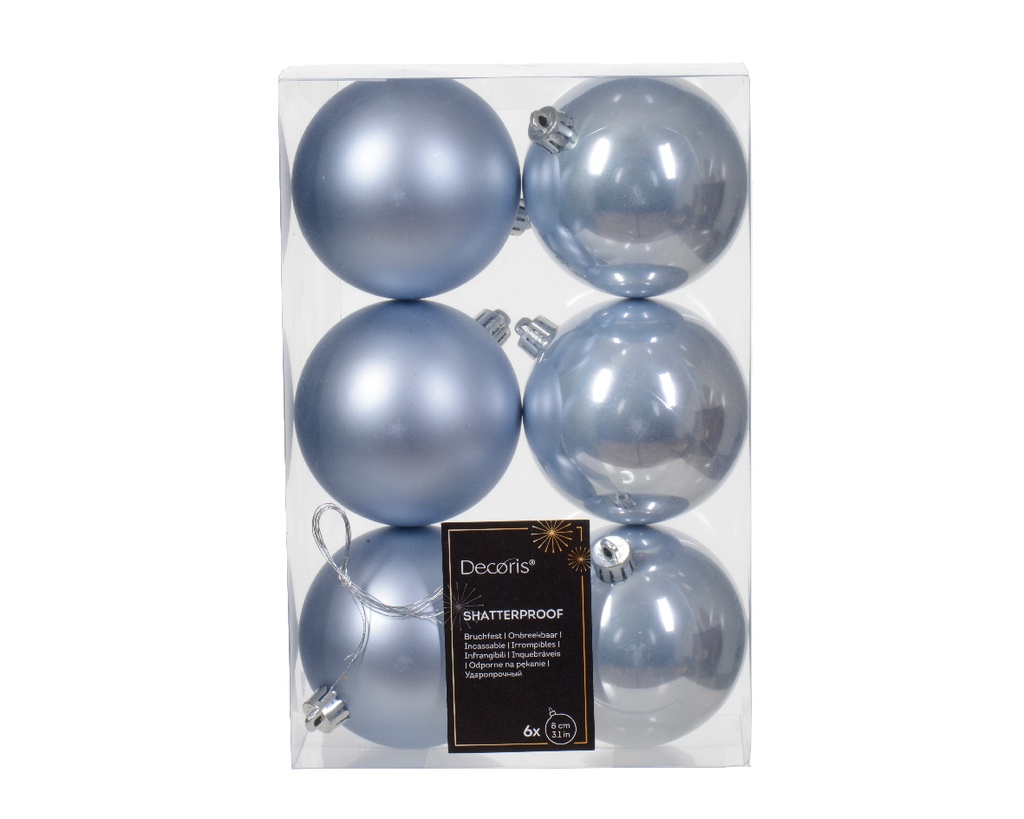 Boule de noel dia:8cm 6pcs Bleu Vaporeux