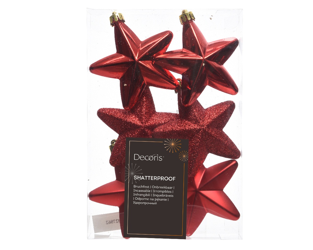 Boule de noel Etoile 7,5*7,5*2cm 6pcs Rouge